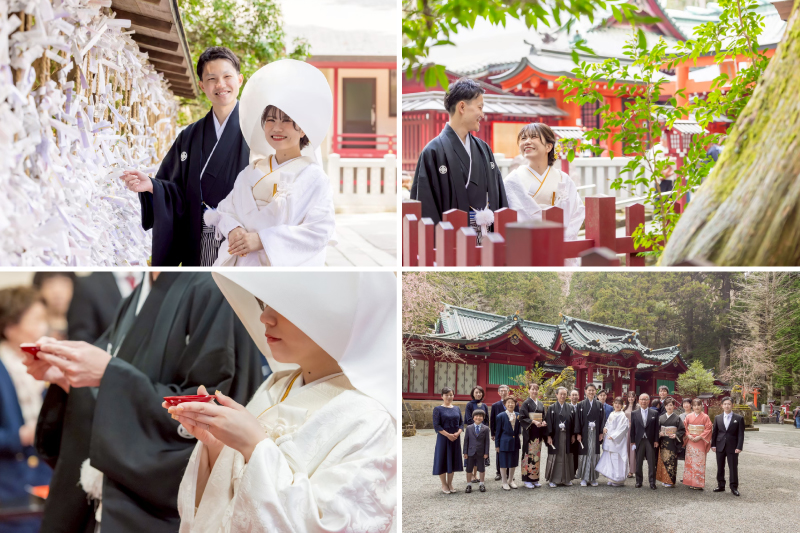 箱根神社境内で写真撮影